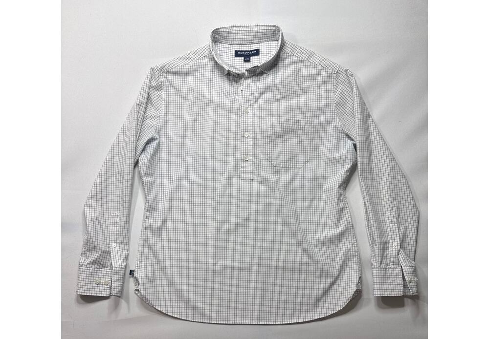 Mizzen+Main Leeward Men's 1/4 Button White Check No Tuck Shirt - L Classic Fit